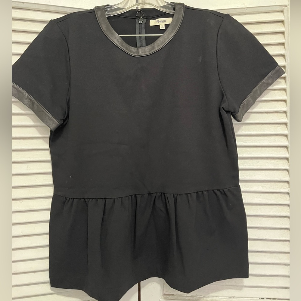 MADEWELL LEATHER TIPPED RUFFLE TOP
